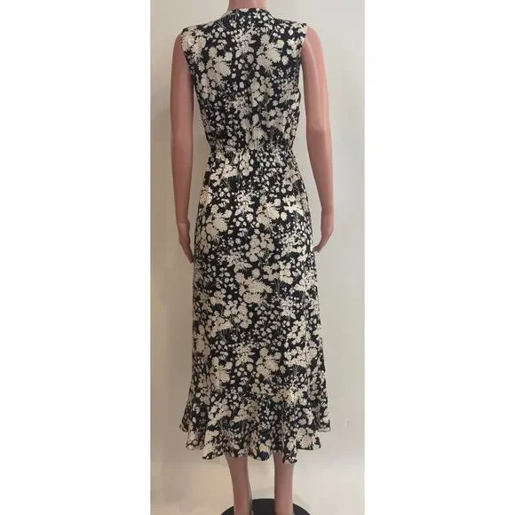 Rebecca Minkoff Assia Faux-Wrap Midi Dress Size S Black Cream Floral Flounce - Picture 5 of 14